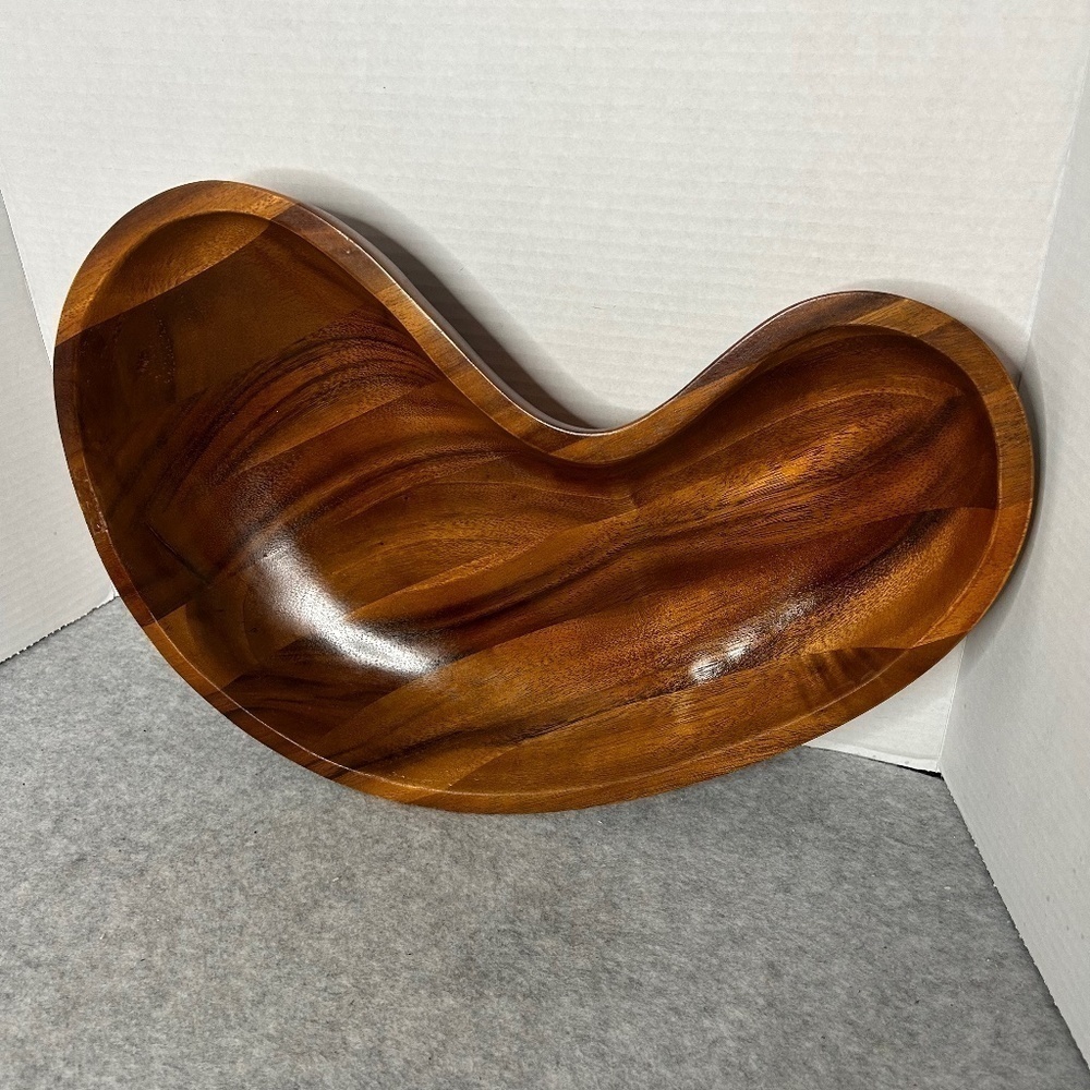 Nambe Teak Wood Kidney Shaped Bowl 16x10x3.5”
